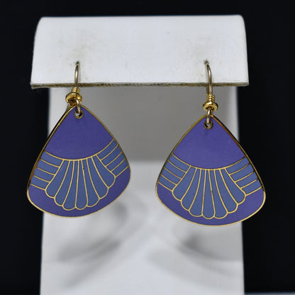 Vintage Laurel Burch Waterfall Earrings, Gold Plated, Purple Enamel