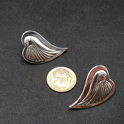 Vintage Laurel Burch Bird Heart Post Earrings, Rhodium Plated