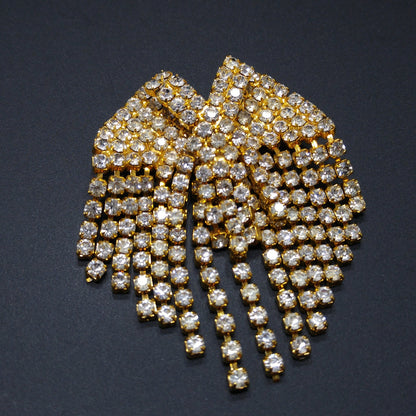 Vintage Rhinestone Dangle Brooch, Gold Plated, 1960s Vintage Jewelry, 2 1/2 Inches