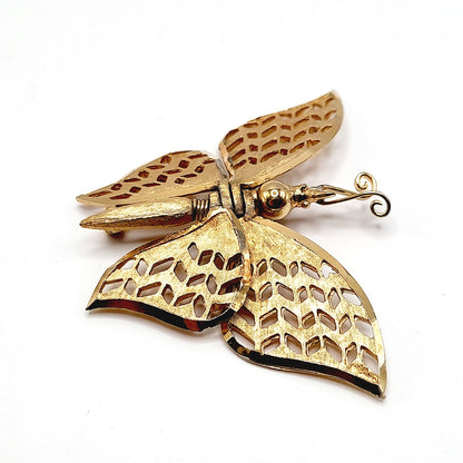 Vintage Gold Butterfly Brooch, Articulated Wings, Filigree Mid-Century Jewelry