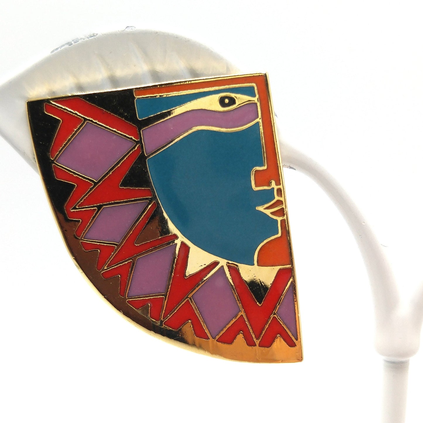 Laurel Burch "Sunface" Clip Earrings, Gold Plated Cloisonne Enamel, 1980s Vintage Jewelry