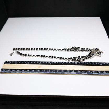 Vintage Black & Clear Rhinestone Festoon Necklace, Rhodium Plating, 1950s