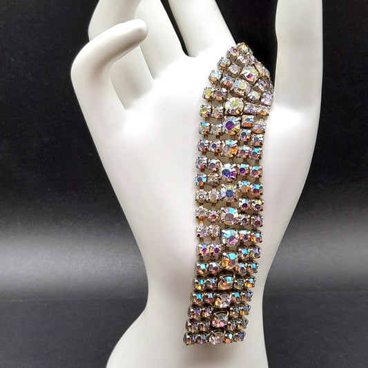 Mid-Century Aurora Borealis Rhinestone Bracelet, Wedding Bracelet, 1960s Vintage Jewelry