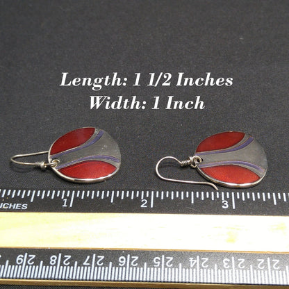 Vintage Laurel Burch Red Metallic Purple Silver Earrings, Rhodium Plated