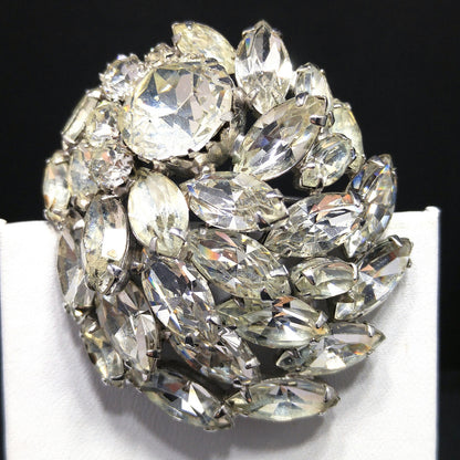 Weiss Clear Rhinestone Brooch and Long Dangle Earrings Set – 1950s Rhodium Plated