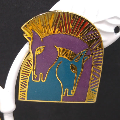 Laurel Burch "Embracing Horses" Post Earrings, Purple & Teal Enamel, Gold Plated