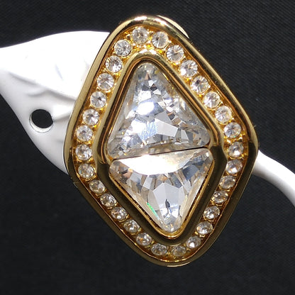 Vintage Swarovski Swan Logo Clear Crystal Clip Earrings Gold Plated 1990s
