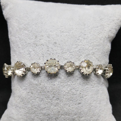 Vintage Weiss Wedding Bridal Bracelet, Clear Rhinestones, Rhodium Plate, 1950s