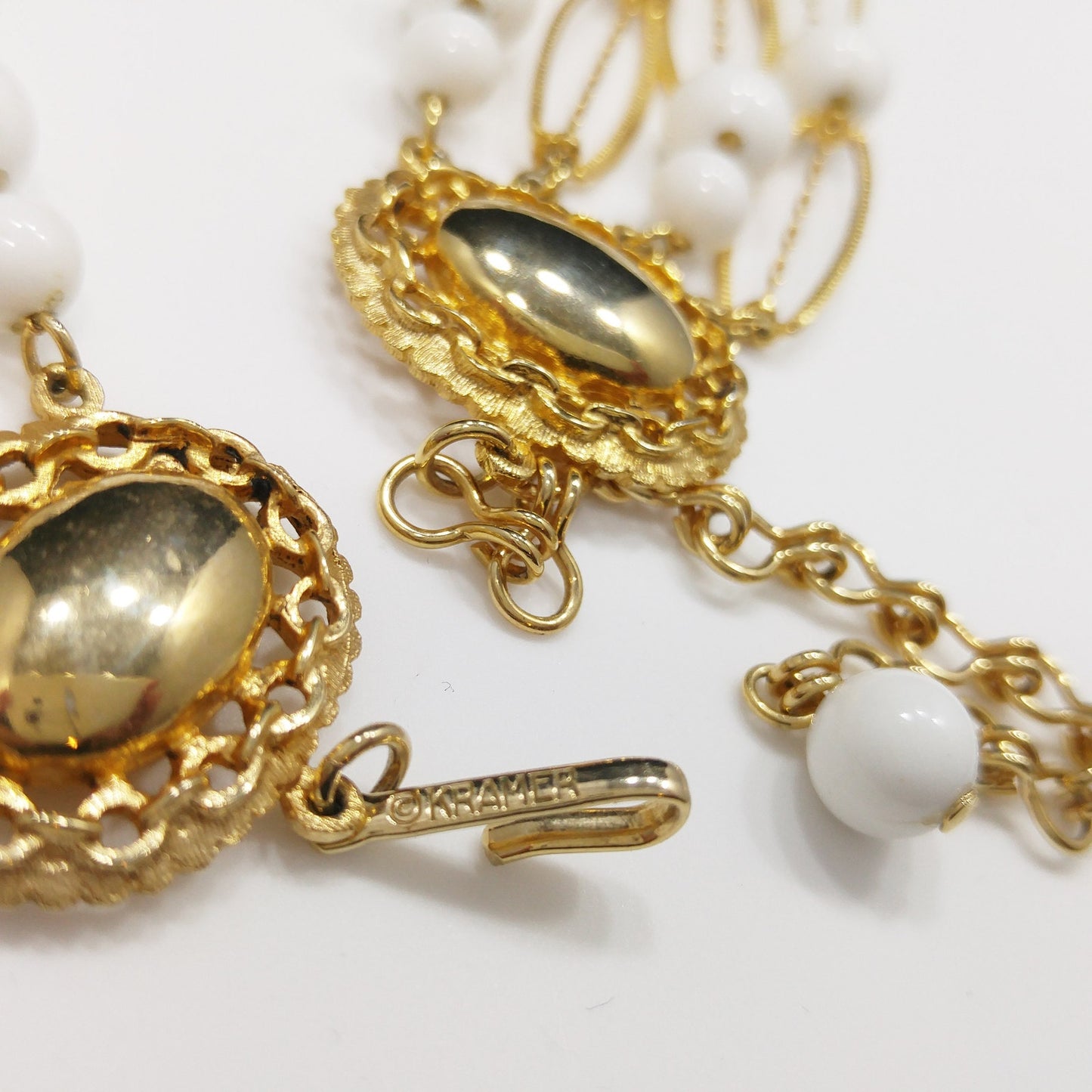Kramer White Lucite 4 Strand Necklace, Gold tone, 1950s Vintage Jewelry