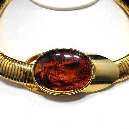 Topaz Lucite Omega Necklace Post Earrings, Faux Tortoise, 1980s Vintage Jewelry