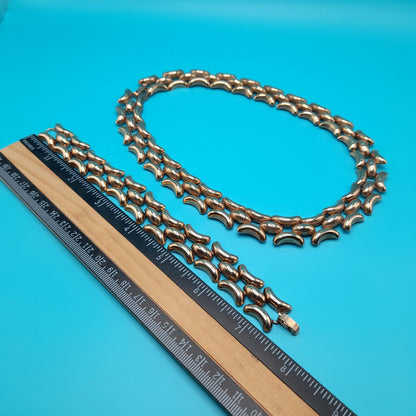 Vintage Krementz Gold Plated Bracelet Necklace Jewelry Set, Mid-Century