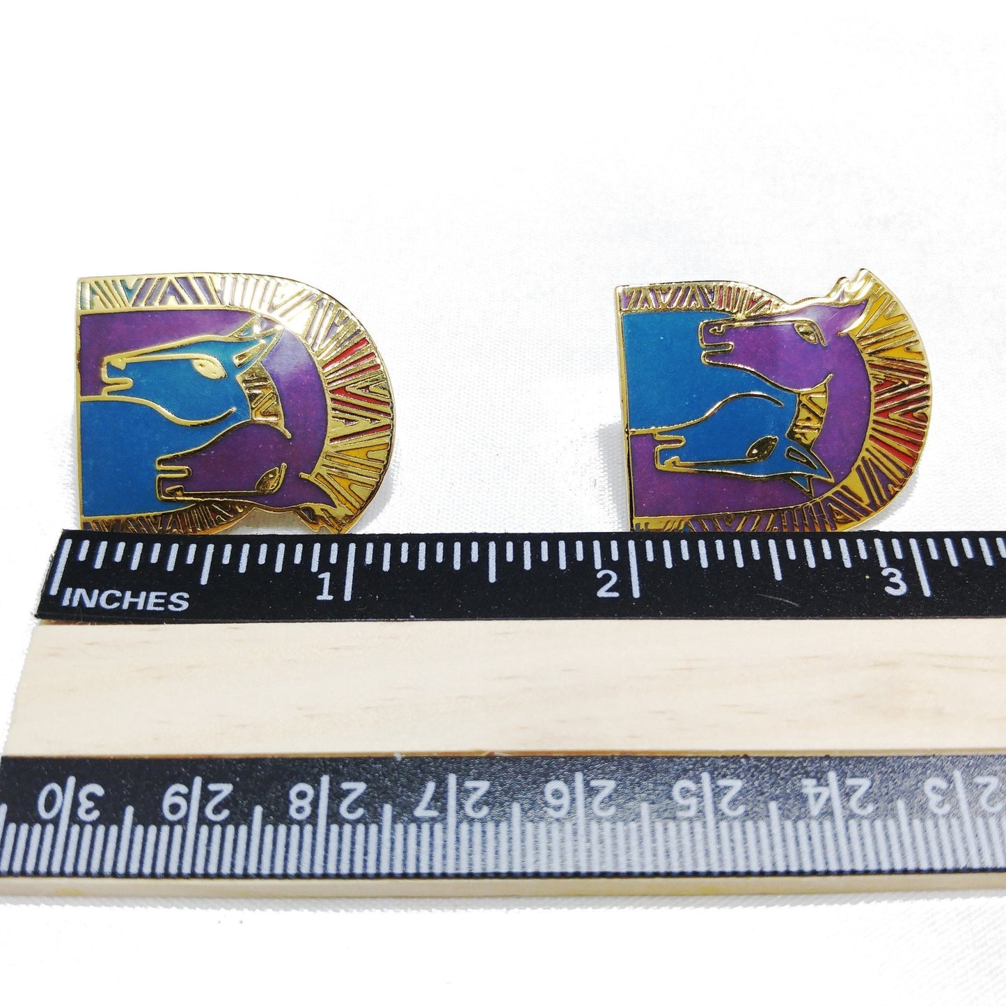 Laurel Burch "Embracing Horses" Post Earrings, Purple & Teal Enamel, Gold Plated