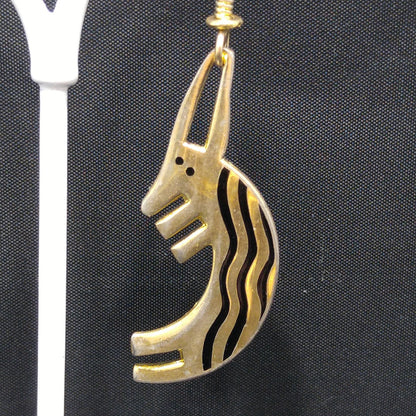 Laurel Burch "Conejo" Rabbit Dangle Earrings, Striped Black Enamel, 1980s Vintage Jewelry