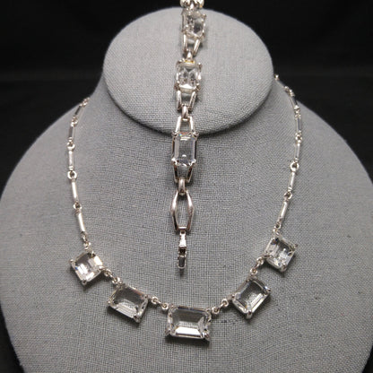 Vintage Swarovski Swan Logo Emerald Cut Crystal Necklace & Bracelet Set 1990s