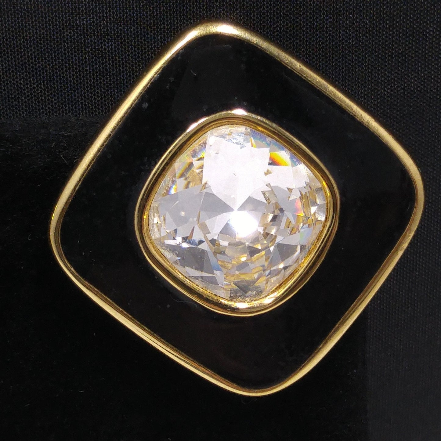 Swarovski S.A.L. Earrings, Clear Crystal & Black Enamel, 1970s–1980s Vintage