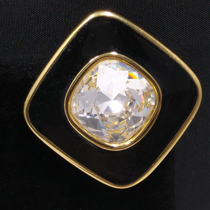 Swarovski S.A.L. Earrings, Clear Crystal & Black Enamel, 1970s–1980s Vintage
