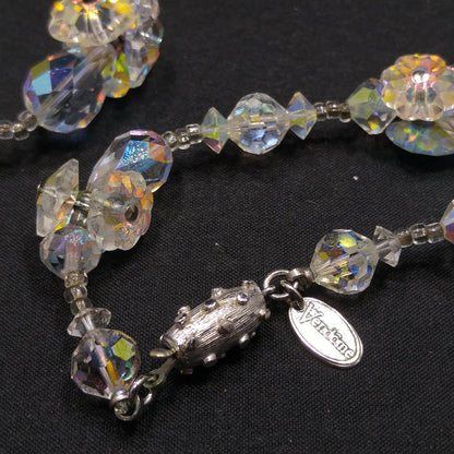 Vendome Flower Margarita Beaded Necklace, Aurora Borealis Clear Crystal Beads, 1960s Vintage Jewelry