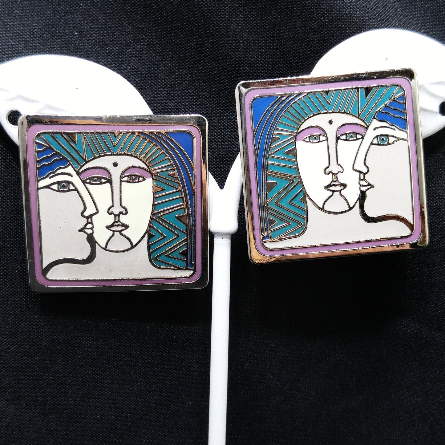 Vintage Laurel Burch "Ancient Ancestors" Post Earrings, Rhodium Plated