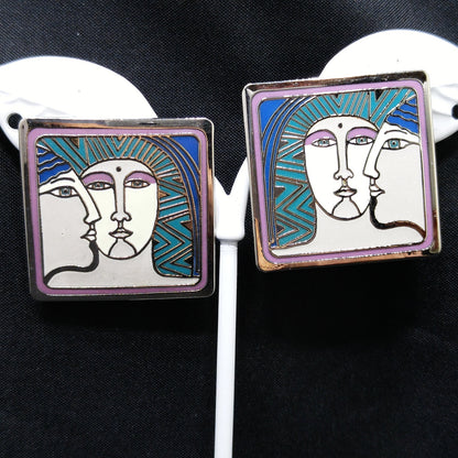 Vintage Laurel Burch "Ancient Ancestors" Post Earrings, Rhodium Plated
