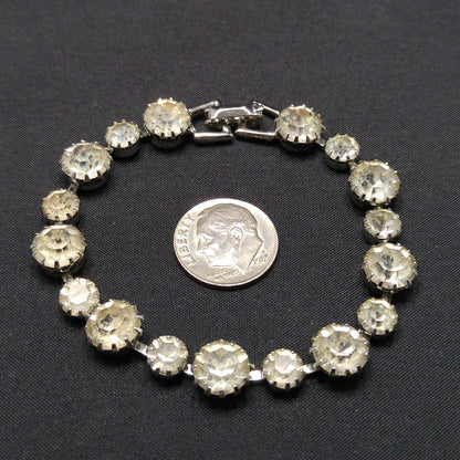 Vintage Weiss Wedding Bridal Bracelet, Clear Rhinestones, Rhodium Plate, 1950s