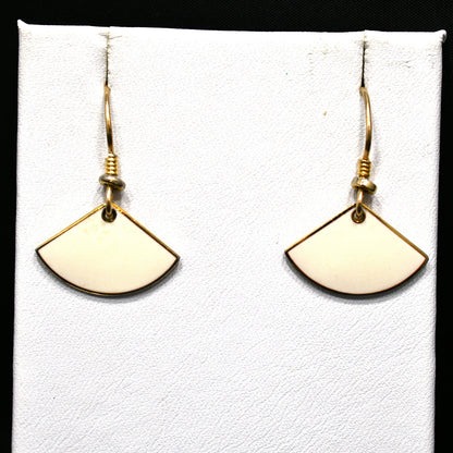 Laurel Burch Cream Small Fan Earrings, Gold Filled Ear Wires, Gold Plated, 1980s
