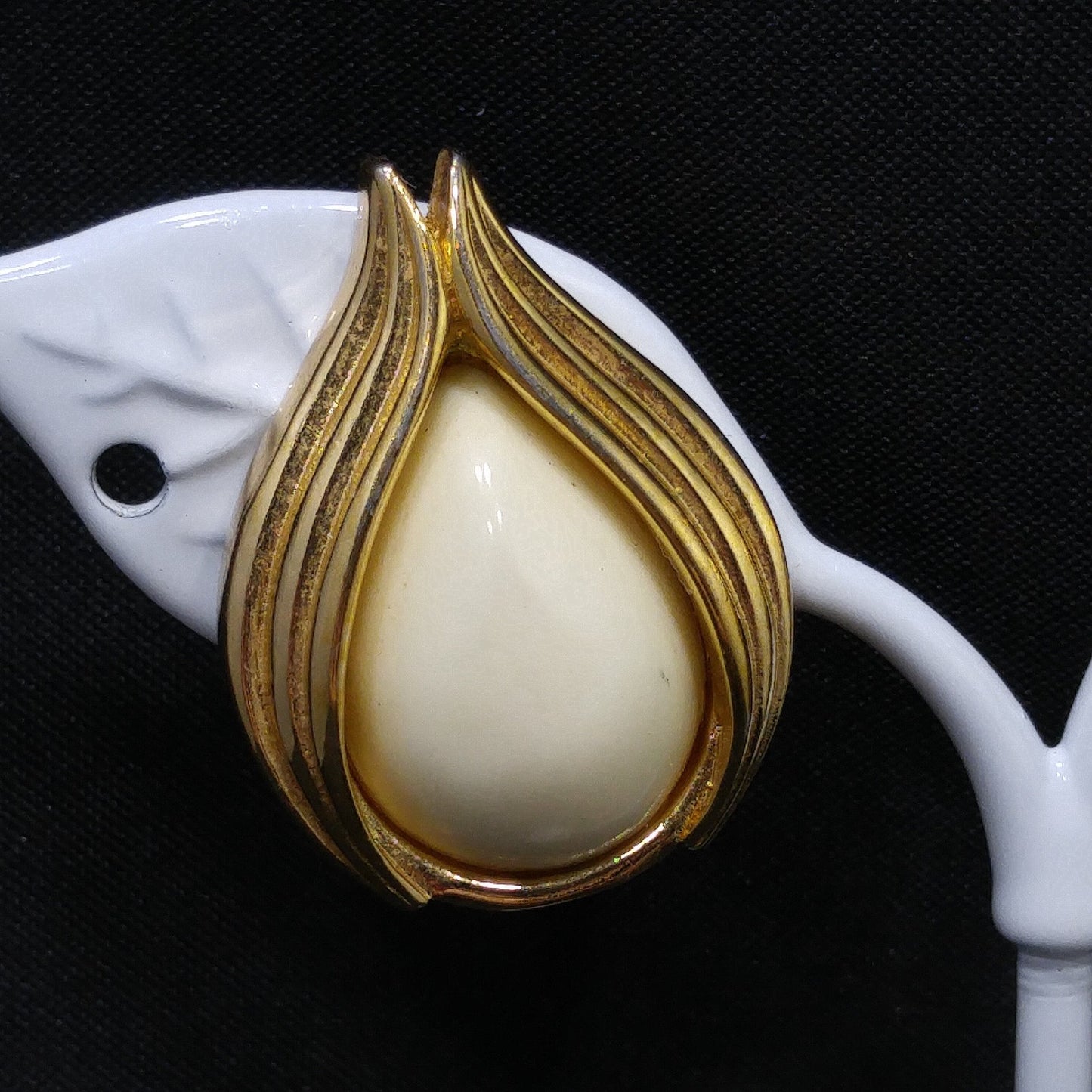 Christian Dior Cream Gold Plated Earrings, Rose Bud Shaped, 1980s Vintage Jewelry