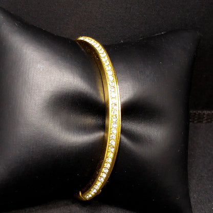 Vintage Christian Dior Clear Rhinestone Hinged Bracelet, Gold Plated