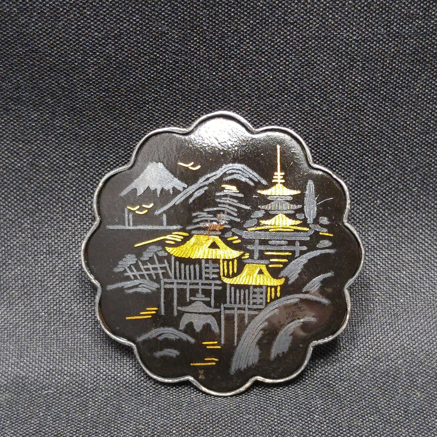 Japanese Damascene Silver Jewelry, Bracelet Brooch Earrings, 1940s Vintage Jewelry
