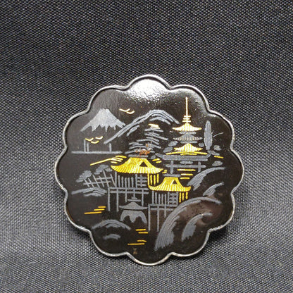 Japanese Damascene Silver Jewelry, Bracelet Brooch Earrings, 1940s Vintage Jewelry
