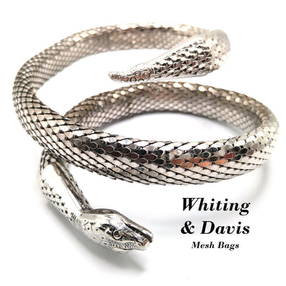 Whiting & Davis Snake Mesh Necklace Bracelet 1970s Egyptian Revival Book Piece