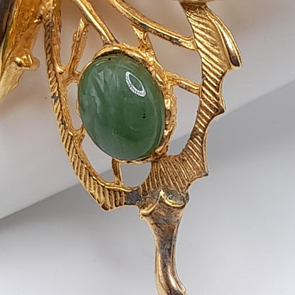 Vintage Hobe’ Gold Butterfly Brooch with Green Gemstones – 1960s Jewelry