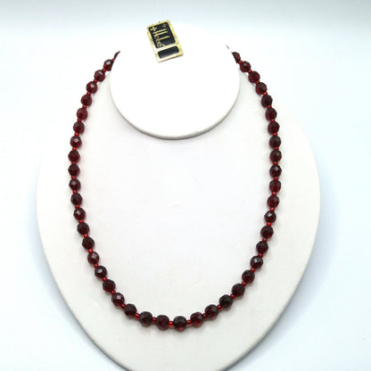 Hobe' Garnet Red Beaded Necklace, Original Tag, 1960s Vintage Jewelry