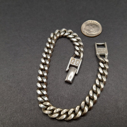 Givenchy Curb Chain Bracelet, Rhodium Plated, 7 3/4 Inches, 1980s Vintage Jewelry