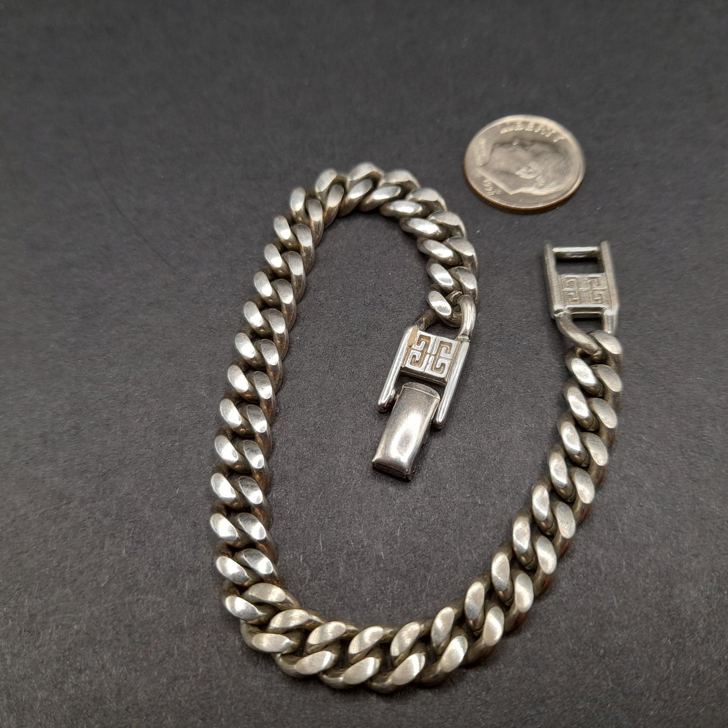 Givenchy Curb Chain Bracelet, Rhodium Plated, 7 3/4 Inches 1980s Vintage Jewelry