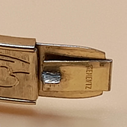 Krementz Floral Hinged Bangle Bracelet, Rolled Gold Overlay, Safety Chain, 1950s Vintage Jewelry