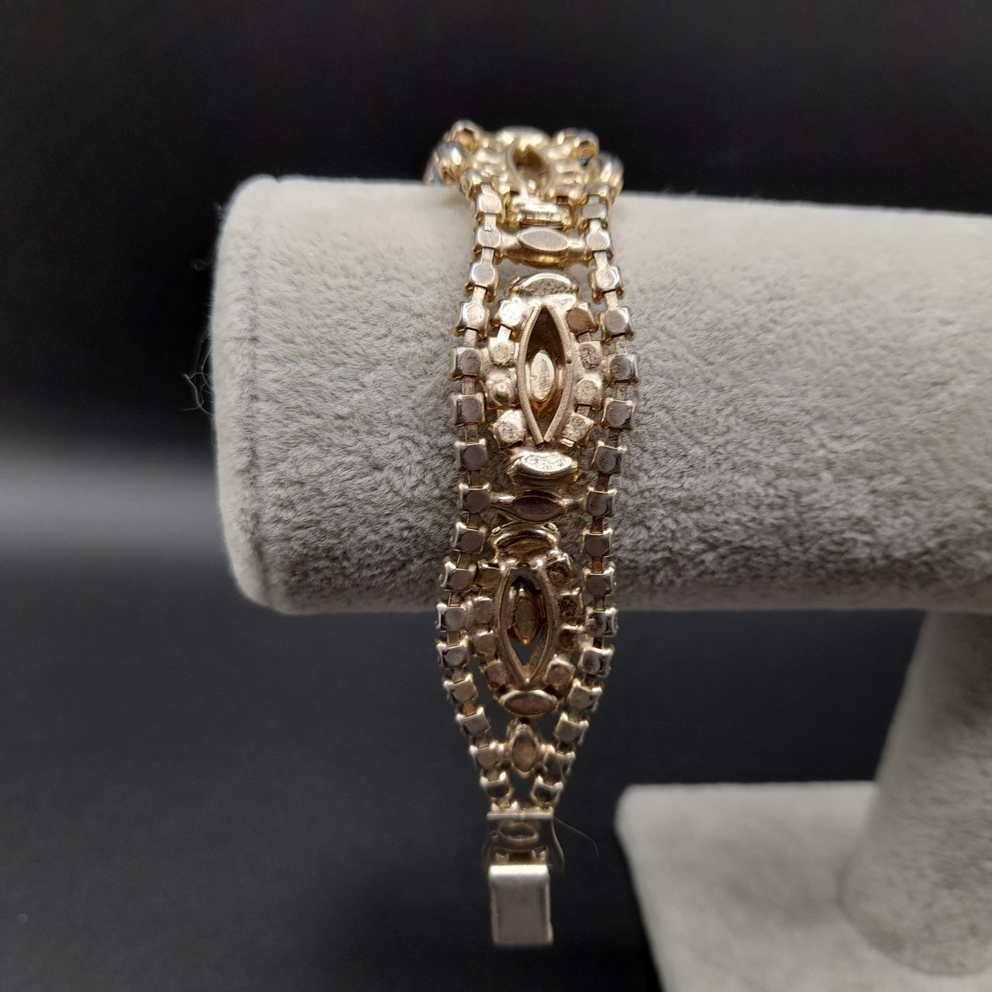 Green Aurora Borealis Rhinestone Bracelet, Mid-Century, 1950s Vintage Jewelry