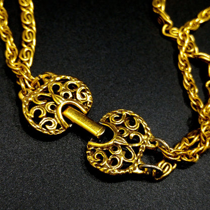 Goldette Large Locket Necklace, Gold Plated, Two Strands, 1950s Vintage Jewelry