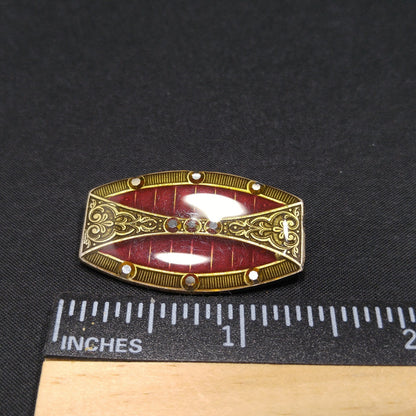 Catherine Popesco Red Enamel Art Deco Brooch, Rhinestones Under Enamel, France, 1980s Vintage Jewelry