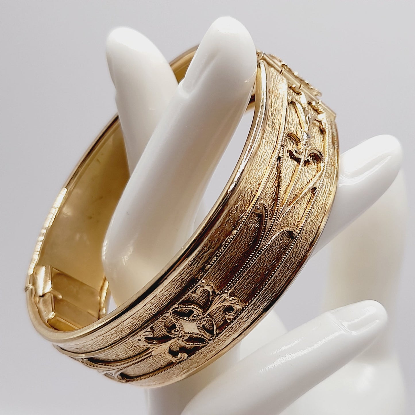 Vintage Hinged Wide Bracelet Raised Design Mid-Century Bracelet