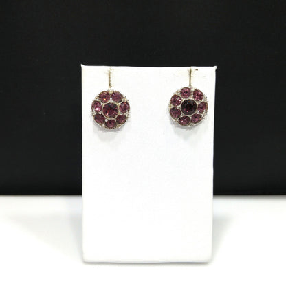 Bogoff Purple Rhinestone Screw Back Earrings, Rhodium Plated, 1940s Vintage Jewelry