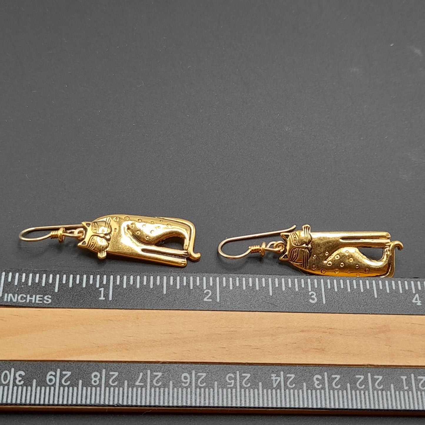 Vintage Laurel Burch Siamese Cat Earrings, Gold Plated