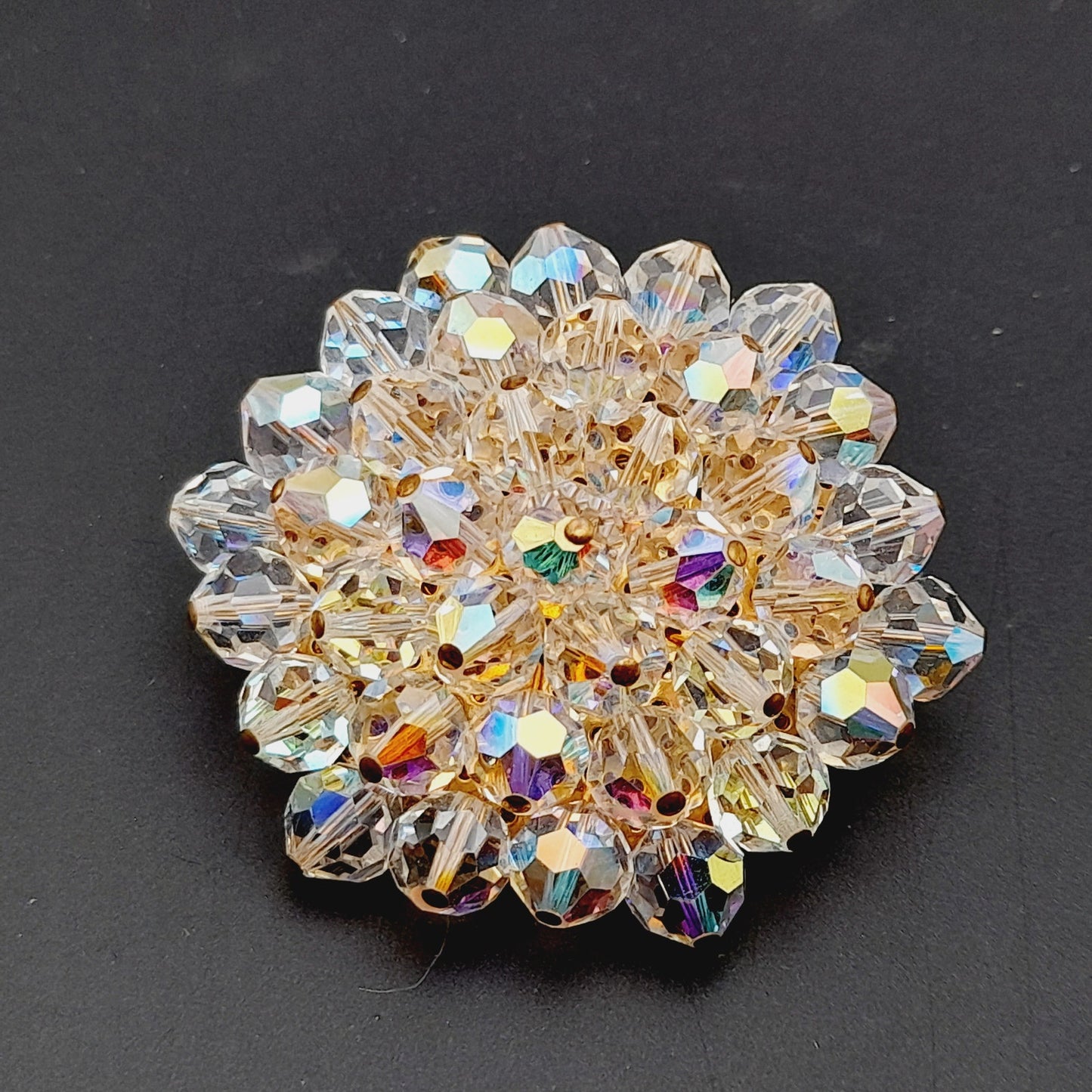 Vintage Crystal Aurora Borealis Clear Beaded 1960s Brooch