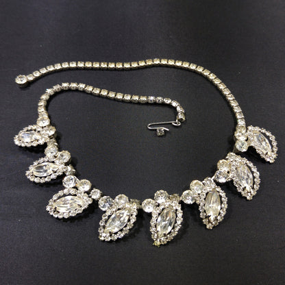 Weiss Wedding Clear Rhinestone Necklace, Rhodium Plated, 1950s Vintage Jewelry