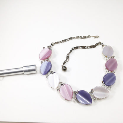 Vintage Lisner Leaves Necklace, Lavender Pink White Lucite, 1950s