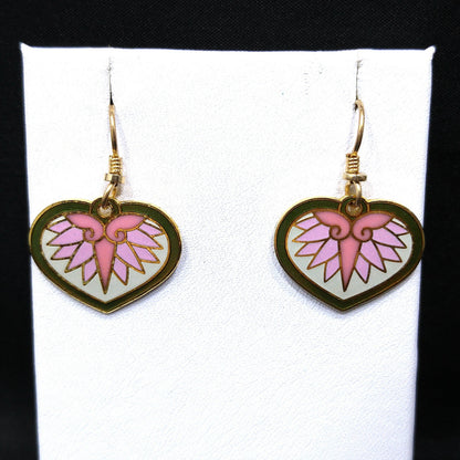 Vintage Laurel Burch Hollyhock Floral Earrings, Gold Plated, Pink Green White