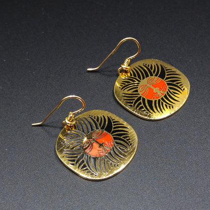 Vintage Laurel Burch "Eskimo Lion" Drop Earrings, Gold Plated