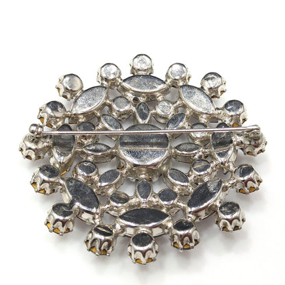 Purple Snowflake Flower Rhinestone Brooch, Rhodium Plated, 1960s Vintage Jewelry
