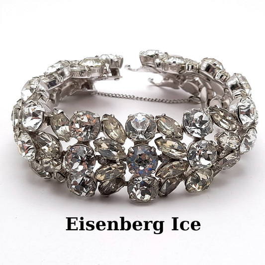 Vintage EISENBERG ICE Rhinestone Wedding Bracelet, Double Hook Clasp