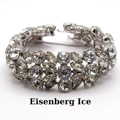 Vintage Eisenberg Ice Wide Rhinestone Bracelet | 1950s Bridal Statement