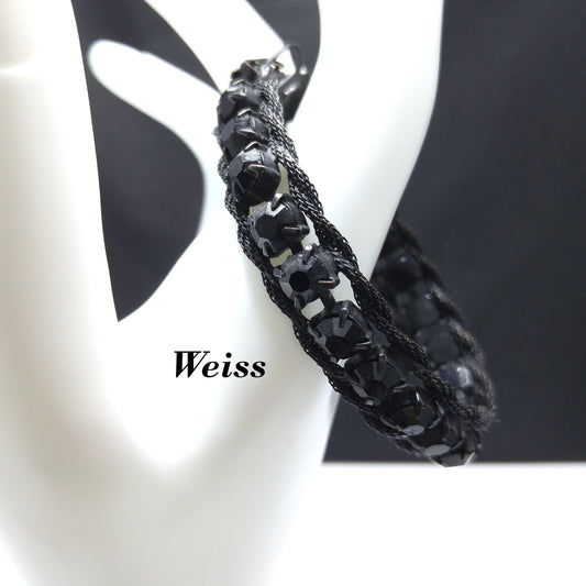 Weiss Black Japanned Bracelet, Black Rhinestones, 1950s Vintage Jewelry